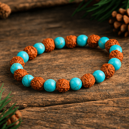 Natural Rudraksha with Turquoise Bracelet